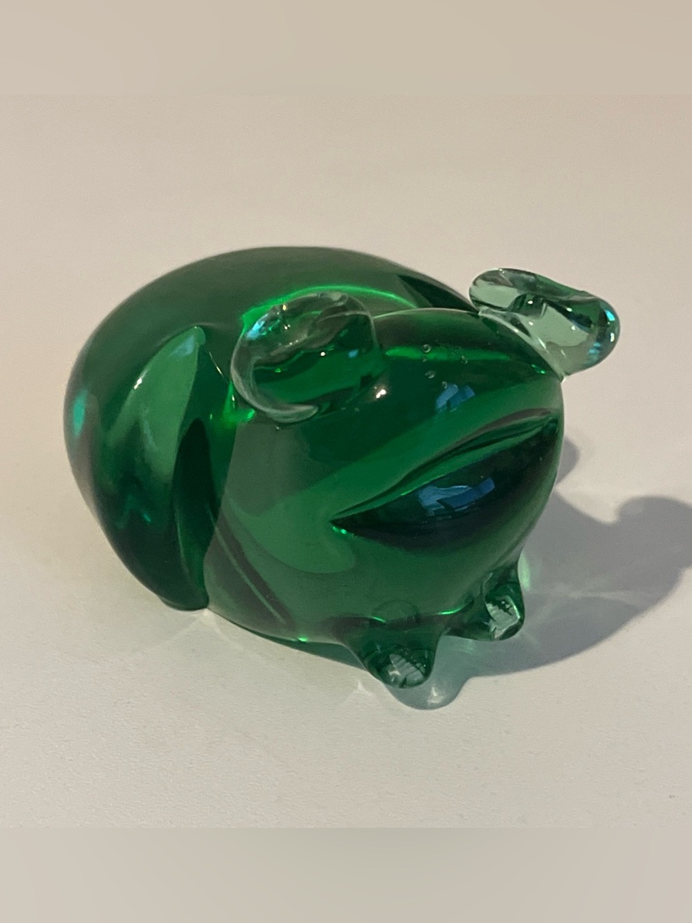 Hand Blown Art Glass Green Frog Figurine Toad Paperweight 3”